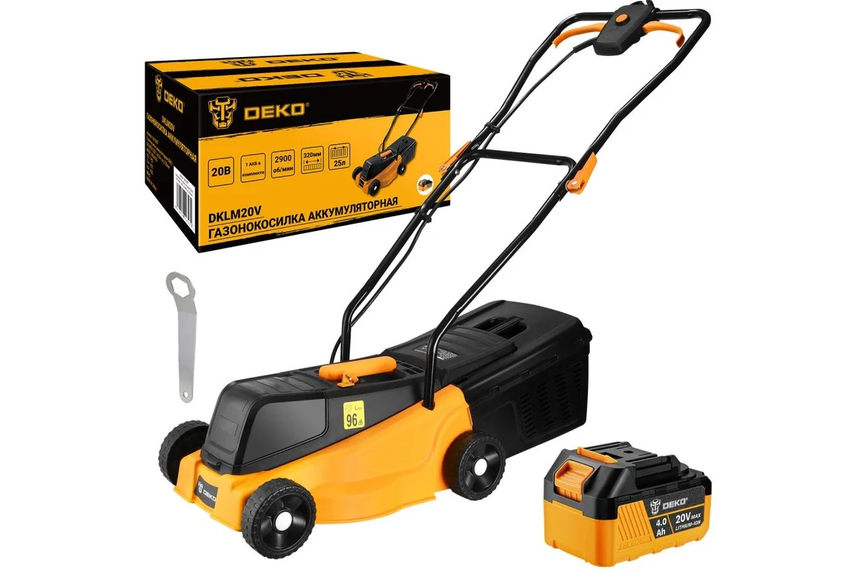Газонокосилка аккумуляторная DEKO DKLM20V, 20В, 1x4.0Aч, з/у, 320мм