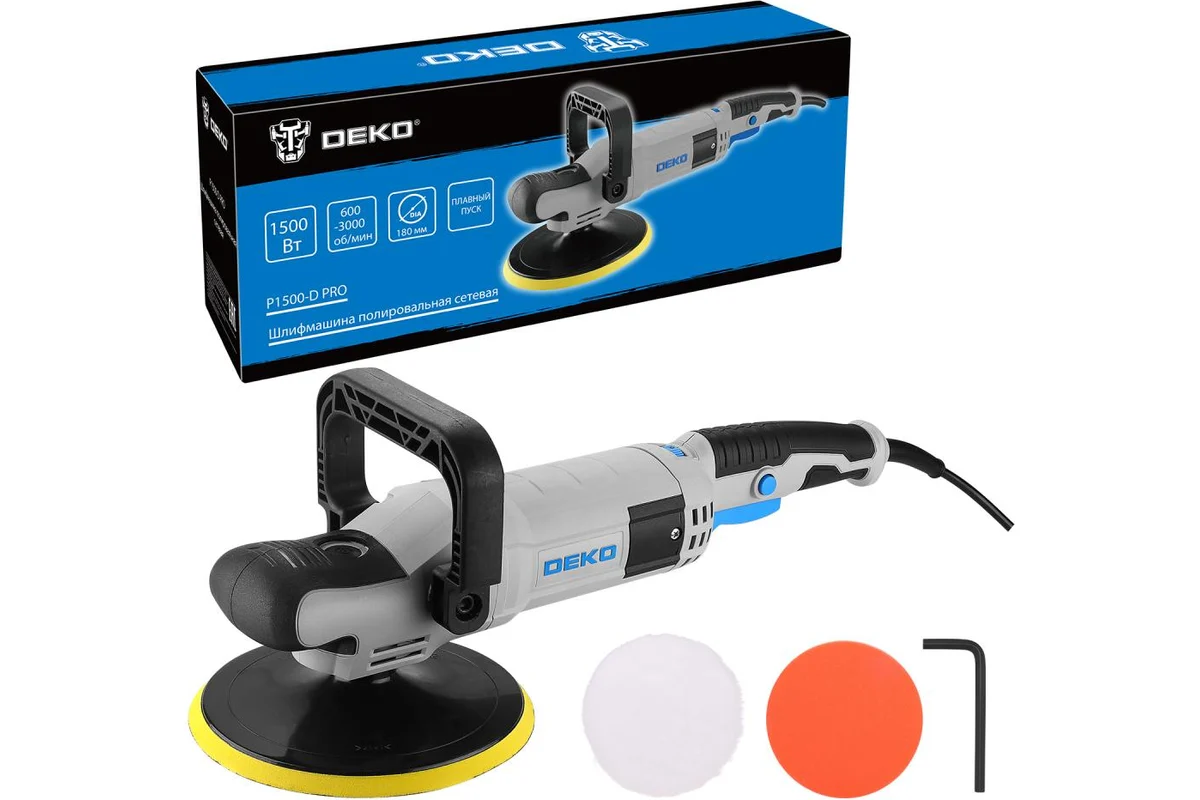 Шлифмашина полировальная сетевая DEKO P1500-D PRO, 180мм, 1500 Вт