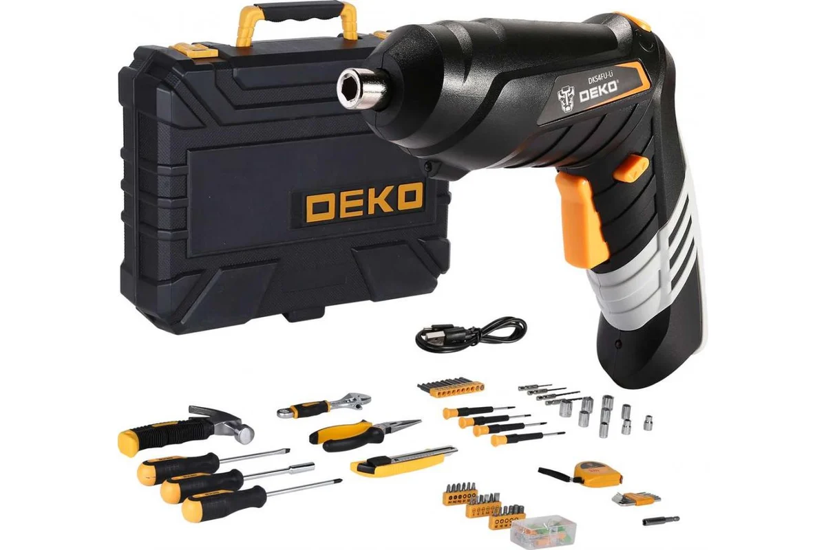 Аккумуляторная отвертка DEKO DKS4FU-Li в кейсе  + набор инструментов 112 предметов